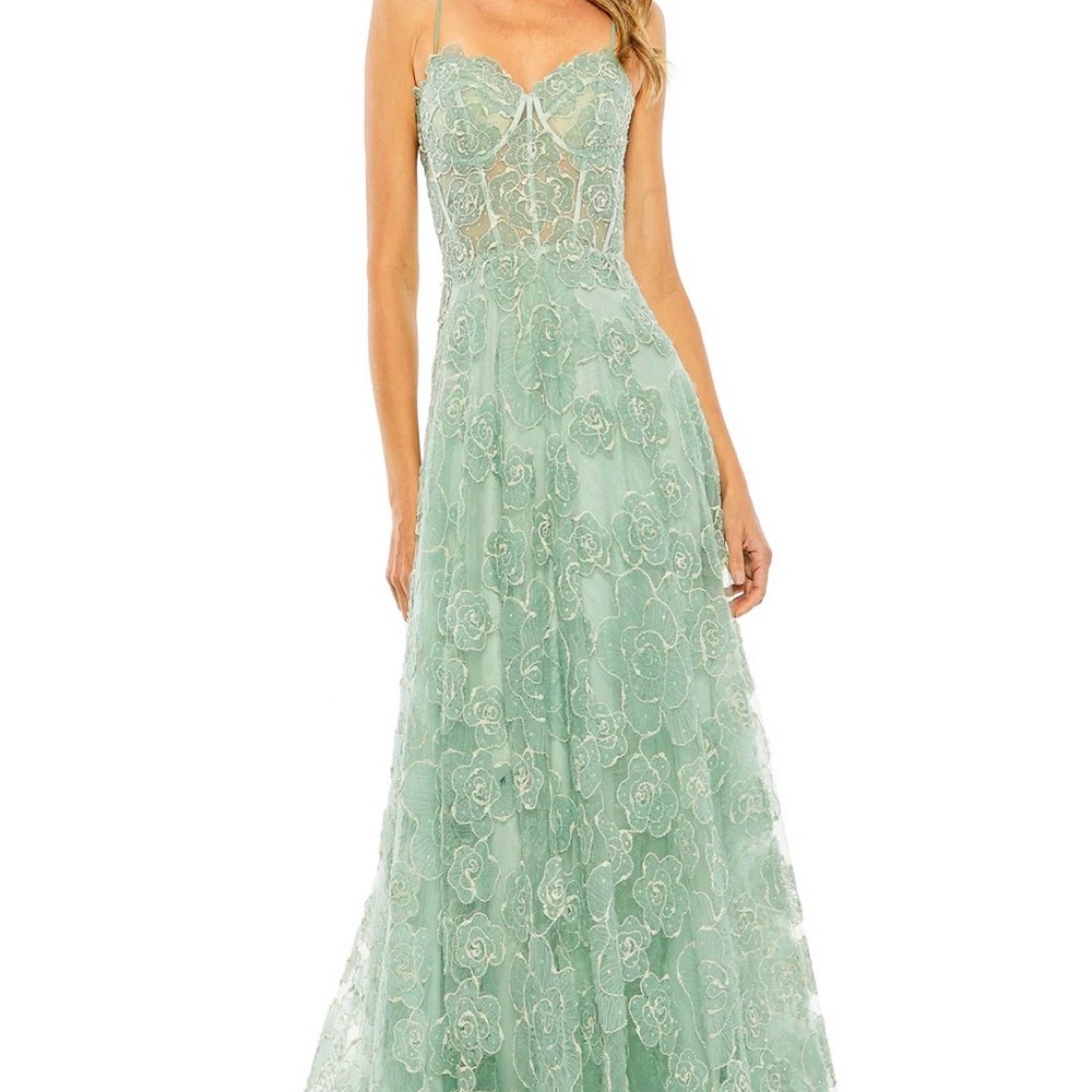 Mac Duggal Mint Green Lace Maxi Dress